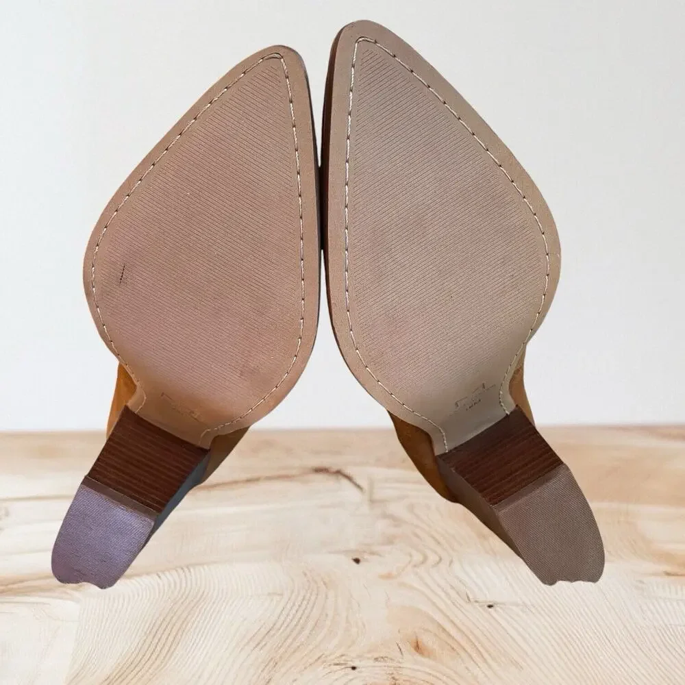 Marc Fisher‎ Alva Booties NEW Suede Leather Womens Size 10 M Cognac Stacked Heel
